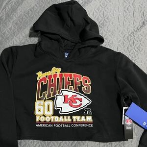 Women's NFL Kansas City Chiefs Black Crop Top Hoodie with Red and Yellow Accents